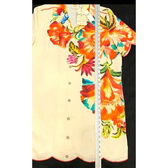 XL-Farm Rio Anthropologie Womens Shirt Dress XL Linen Blend Floral Button Front - Picture 6 of 15
